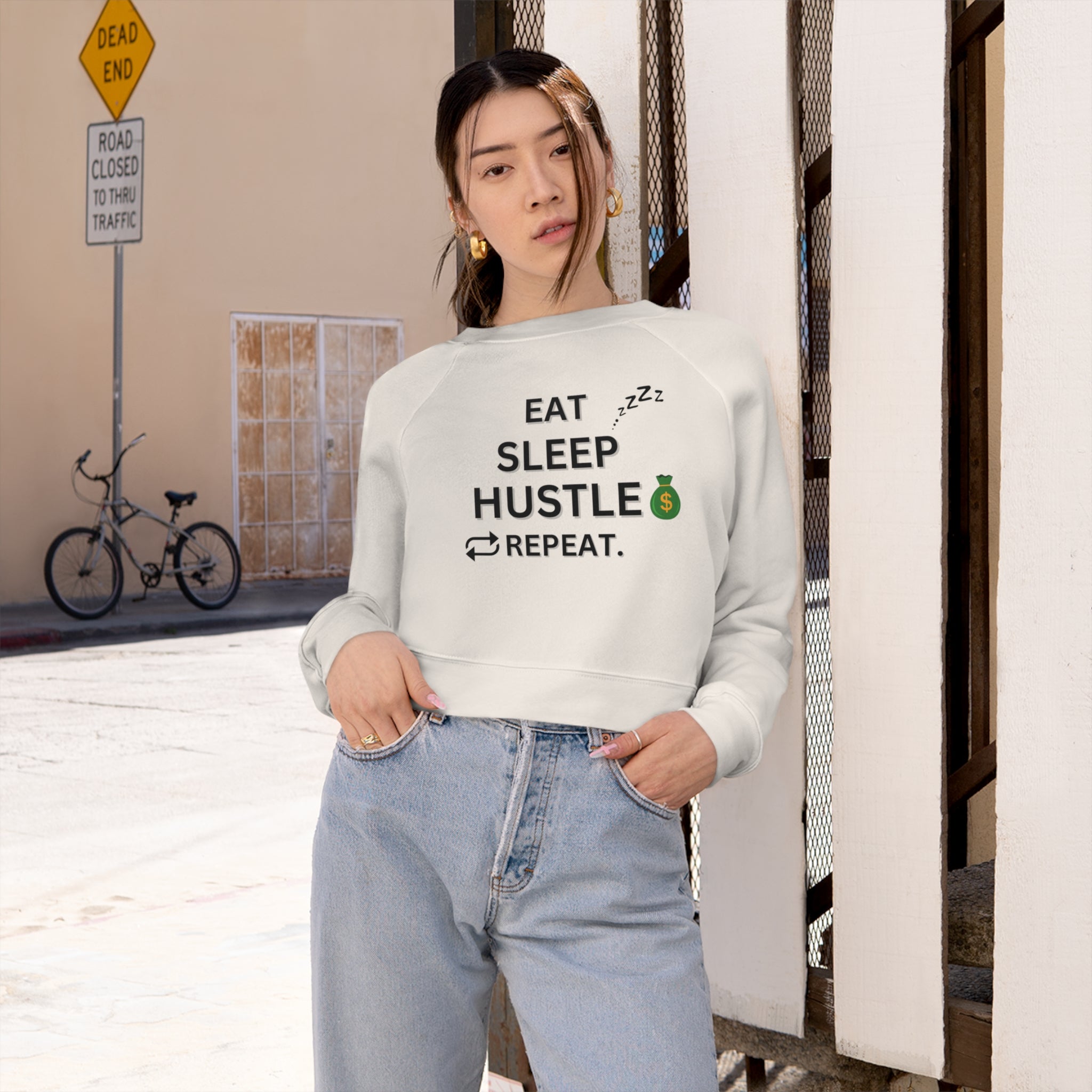 EAT SLEEP HUSTLE REPEAT CROPPED SWEATSHIRT