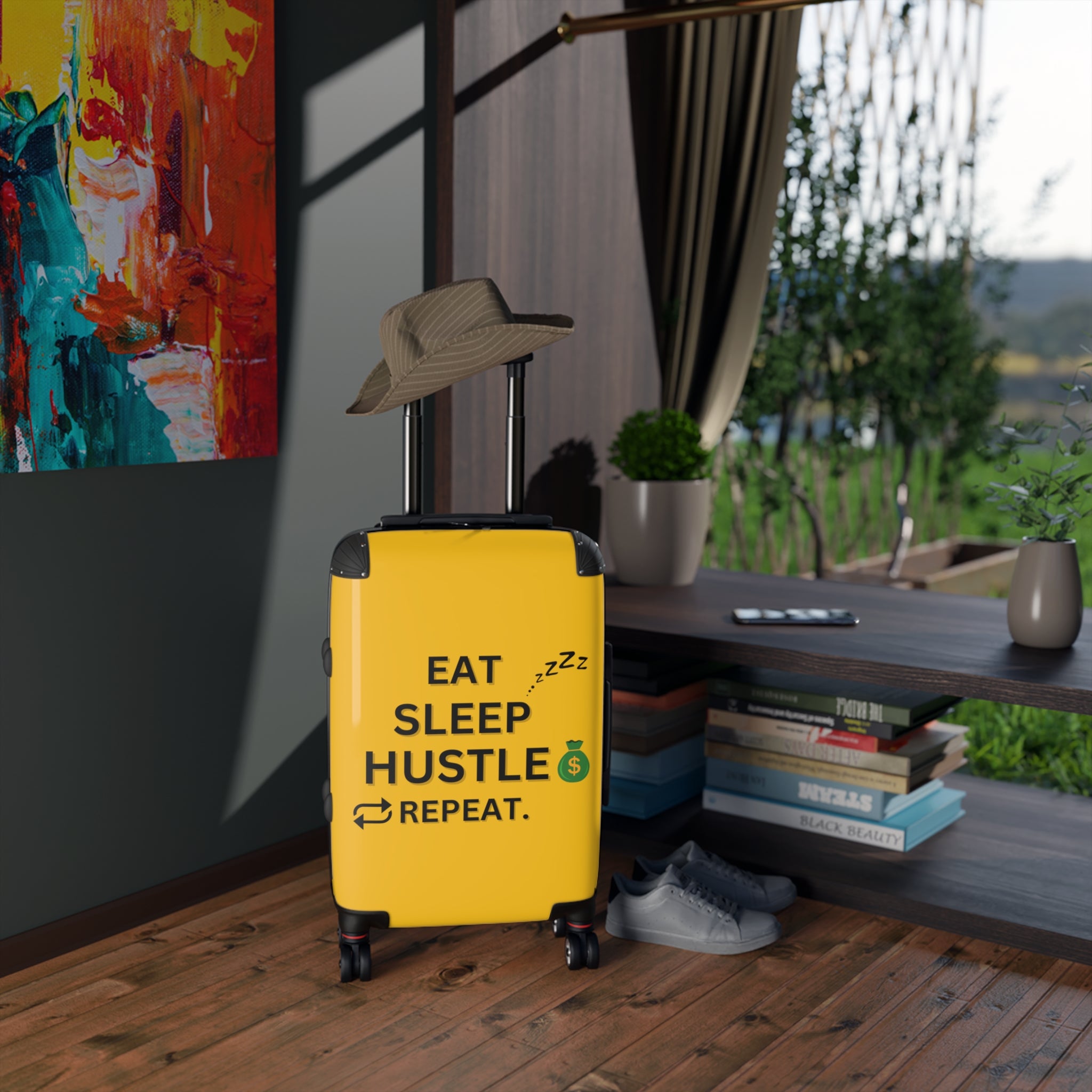 EAT SLEEP HUSTLE REPEAT SUITCASE YELLOW