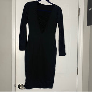 BLACK CRISS CROSS BODYCON DRESS
