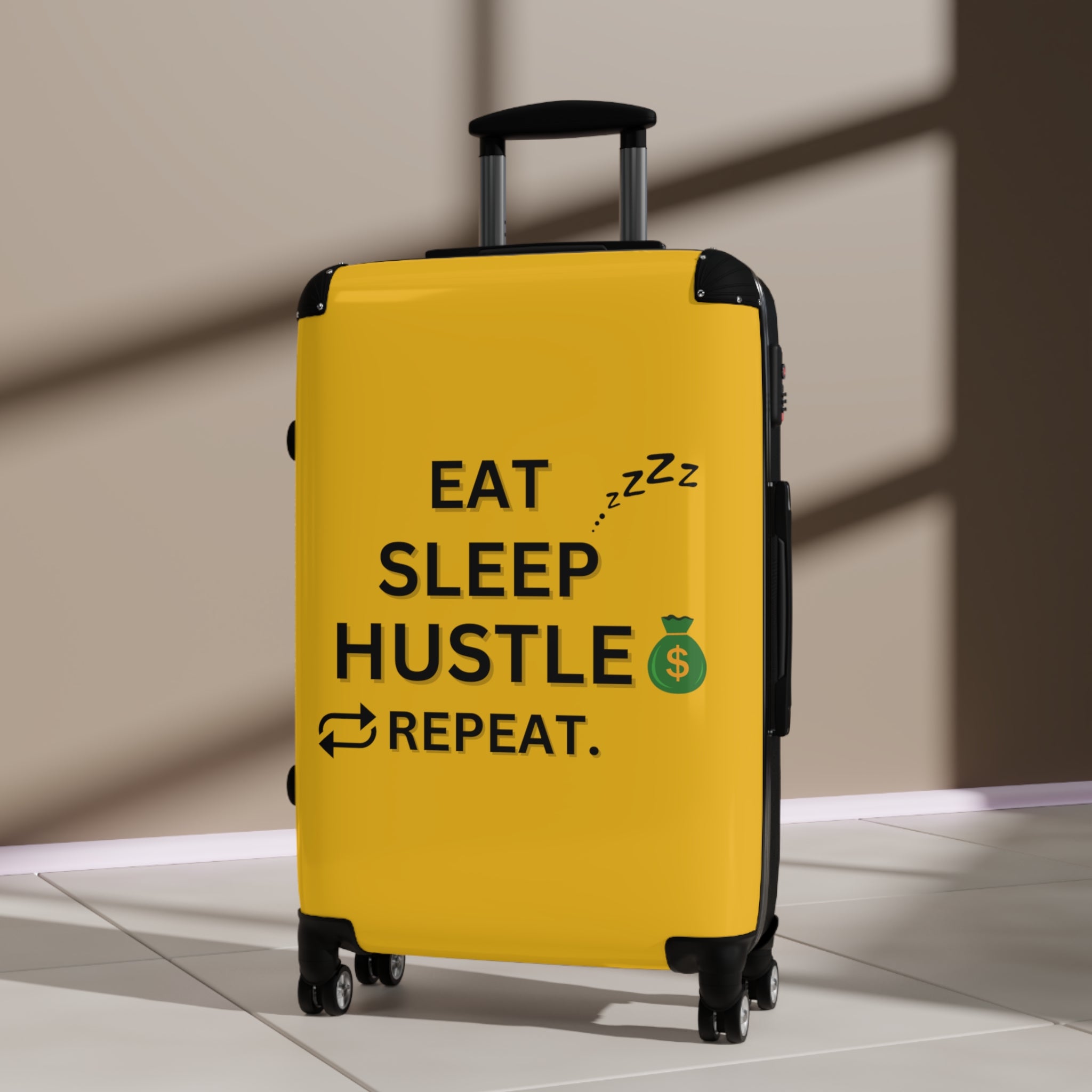 EAT SLEEP HUSTLE REPEAT SUITCASE YELLOW