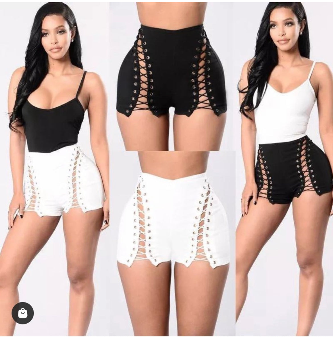BLACK LACED UP SHORTS