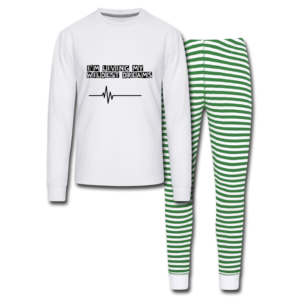 LIVING MY DREAMS UNISEX PAJAMAS - white/green stripe