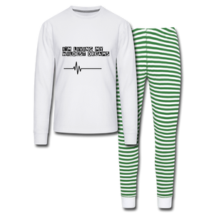 LIVING MY DREAMS UNISEX PAJAMAS - white/green stripe