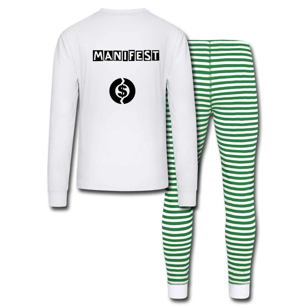 LIVING MY DREAMS UNISEX PAJAMAS - white/green stripe
