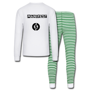 LIVING MY DREAMS UNISEX PAJAMAS - white/green stripe