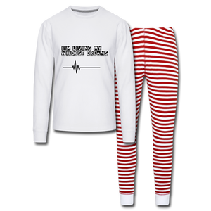 LIVING MY DREAMS UNISEX PAJAMAS - white/red stripe